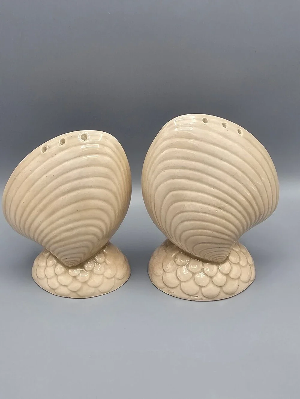 Vintage Ceramic Seashell Salt and Pepper Shakers Set